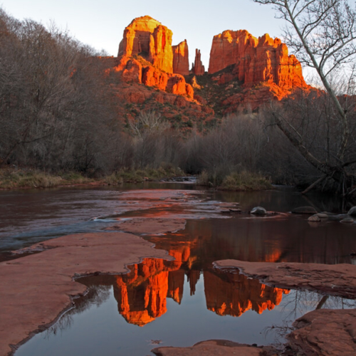 Cathedral Rock with reflections Sedona AZ