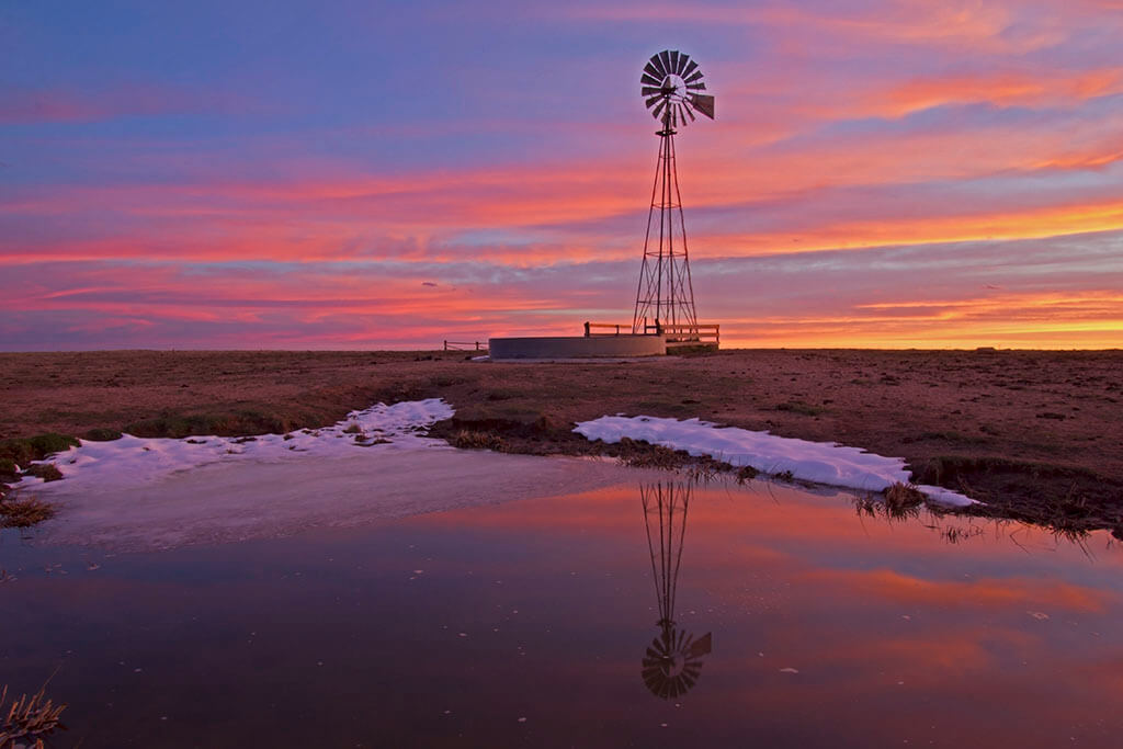 Reflected Windmill with Sunrise Pawnee